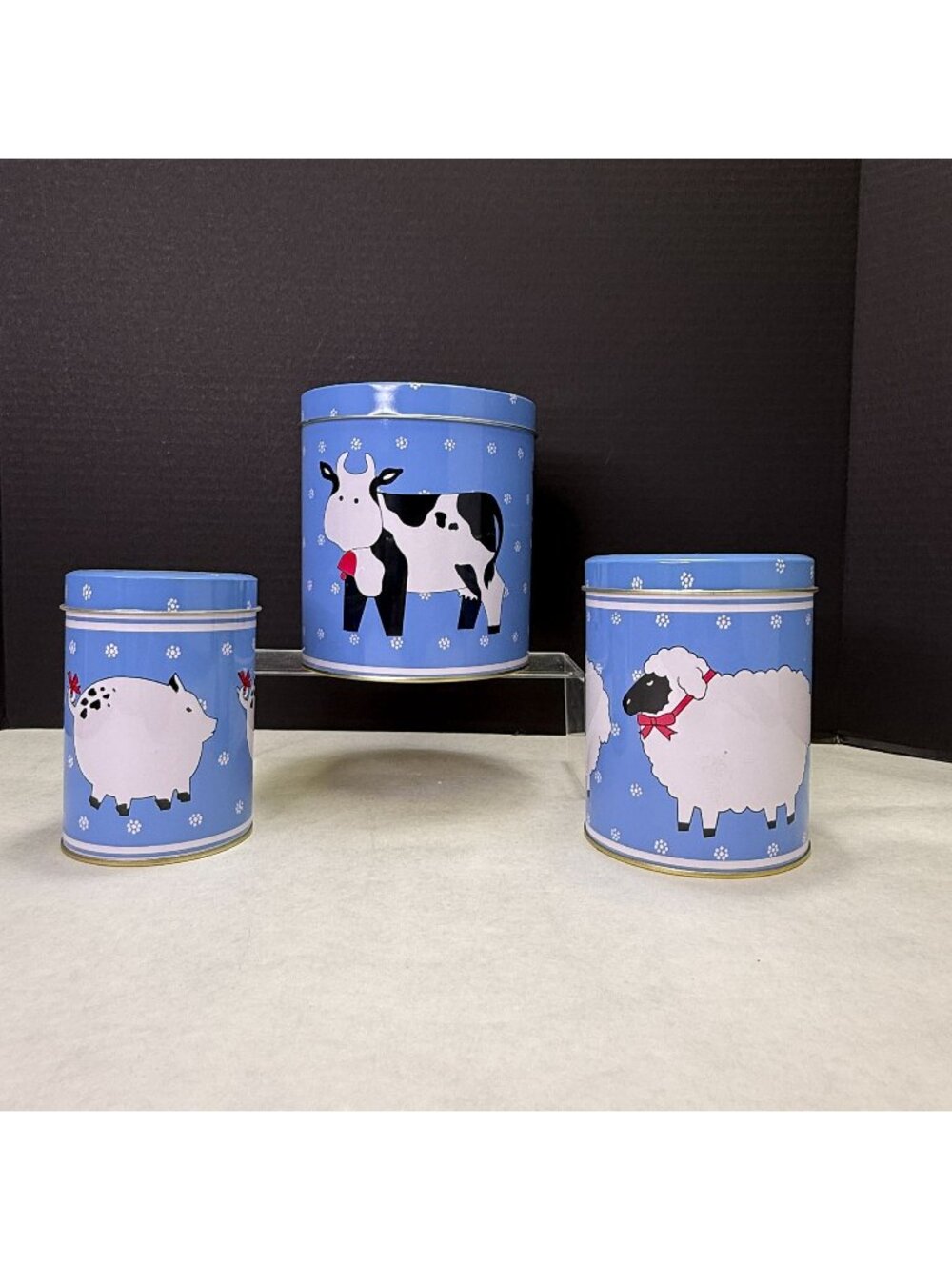 Vintage Farmhouse Metal Nesting Canister Set Cow Sheep Pig
